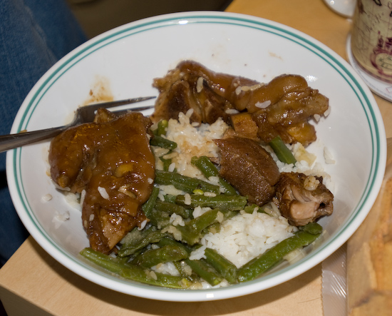 Pigs' Feet, Green Beans with Potatoes, and Rice