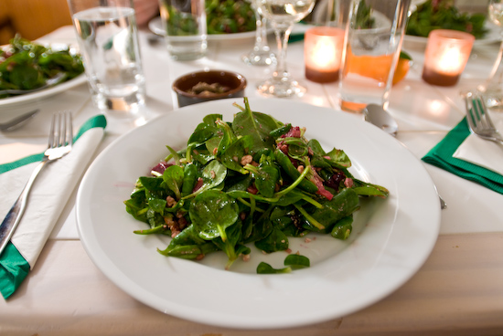 Baby Spinach, Mache, Beets, and Bleu Cheese Salad