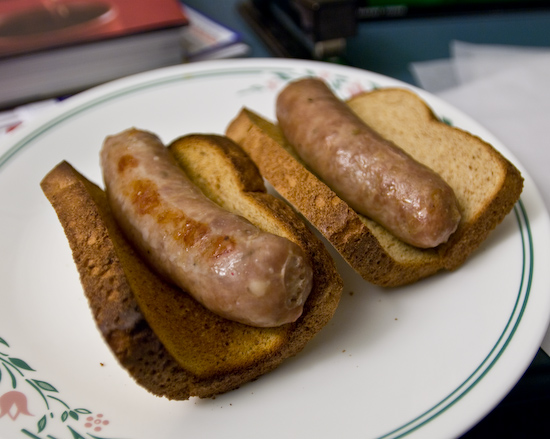 Fresh Italian Sausages on Toasted Whole Wheat Sandwich Bread