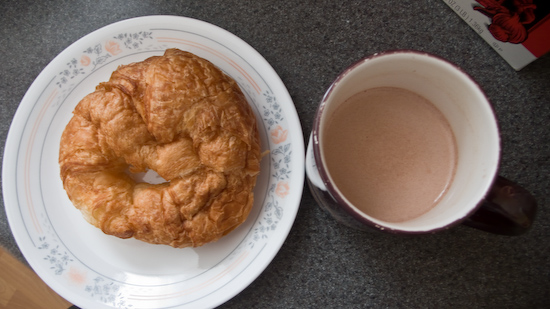 Costco croissant and hot chocolate