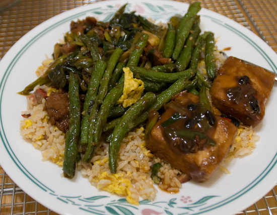 China Stix - Mongolian Beef, Hunan Family Style Tofu, String Beans, and Pork Fried Rice