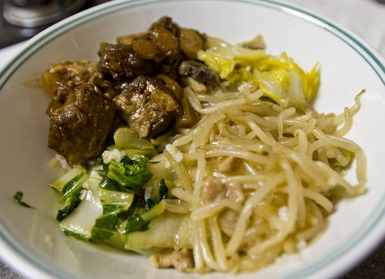 Bean Sprouts, Bok Choy, and Stewed Pork