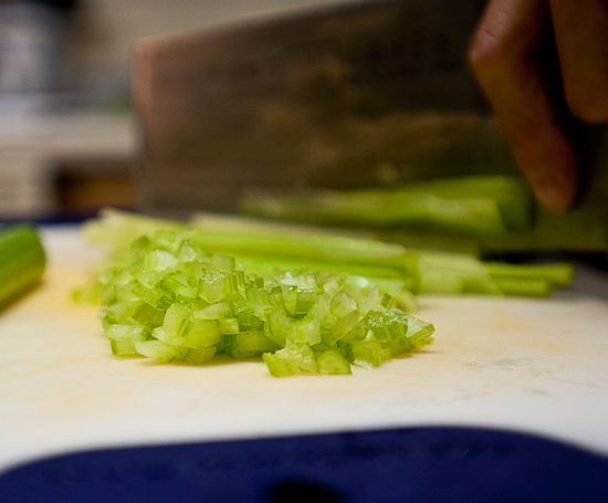 Chopping Celery for dumplings