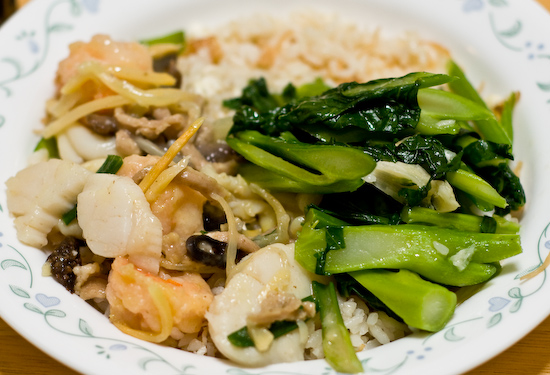 Fried Rice, Sauteed Seafood, Chinese broccoli