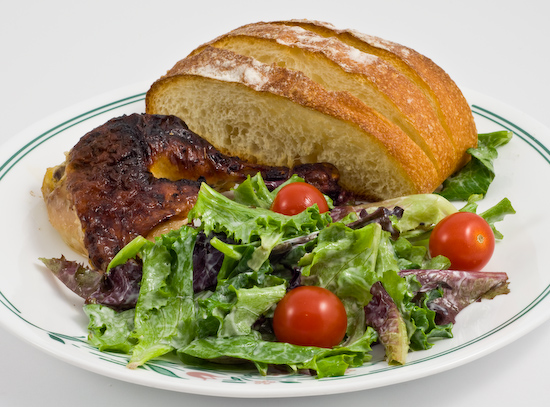 Roast chicken, salad, bread