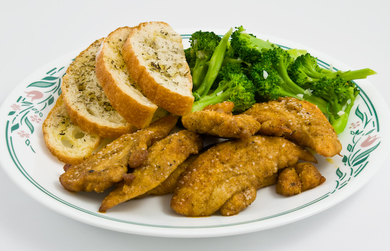 Chicken Strips, Broccoli, Crostini