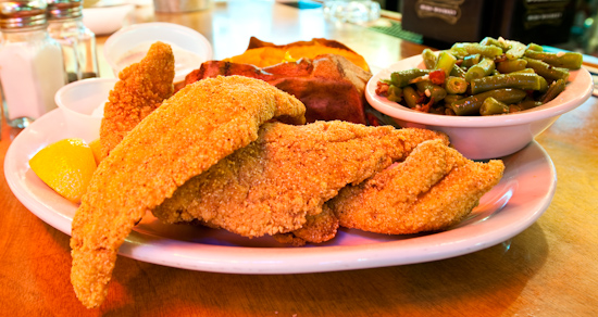 Texas Roadhouse - Fried Catfish with Green Beans and Sweet Potato