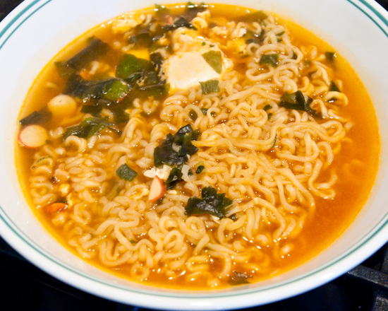 Nong Shim Seafood Ramyun with poached egg