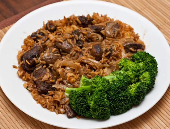 Leftover beef tips with broccoli