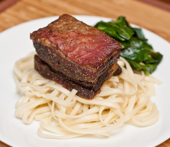 Short Rib on Noodles with Collard Greens