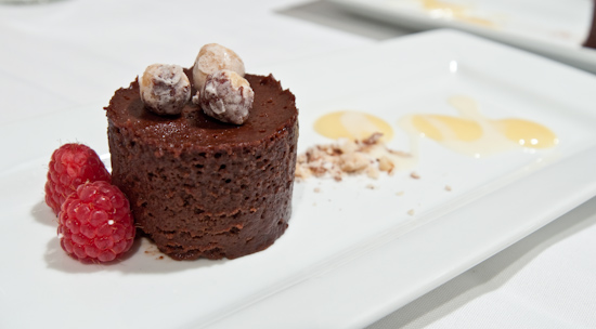 Zoot - Flourless chocolate cake with orange curd, brown butter cream and candied hazelnut