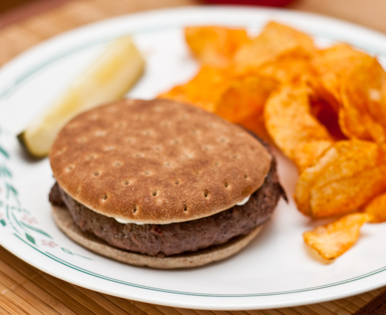 Venison Burger with Potato Chips and Pickle