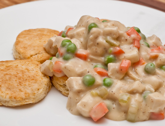 Creamed Chicken over Flat Biscuits