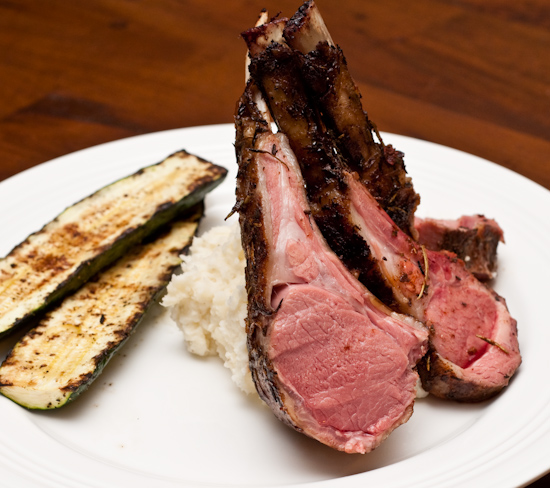 Sous Vide Rack of Lamb with Mashed Potatoes and Grilled Zucchini