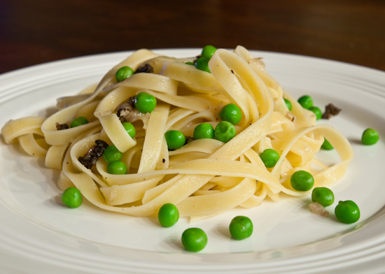 Fetuccine with Sweet Peas and Morels