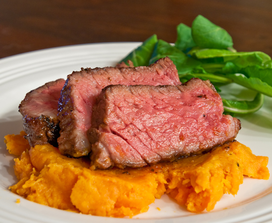 Rib Eye Steak with Mashed Garnet Yams