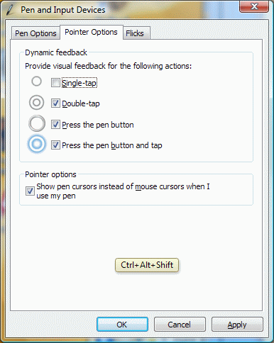 Pen and Input Devices Dialog Box