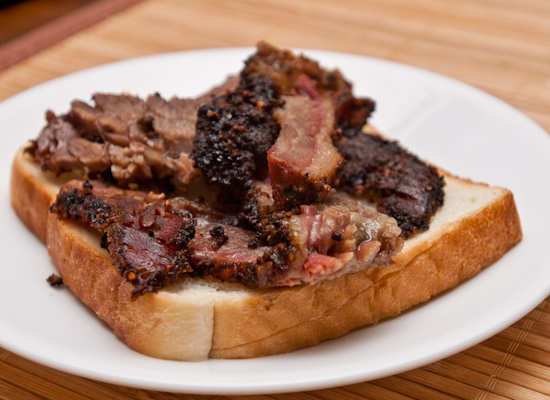 Left over Rudy's BBQ brisket on white bread