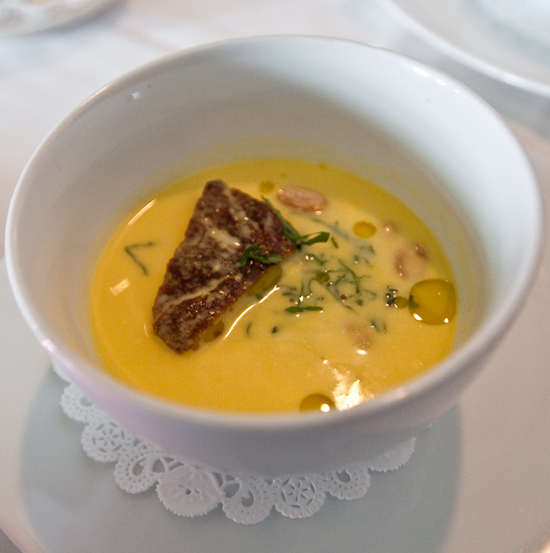 Zoot - Chilled smoked corn soup with basil and peanuts