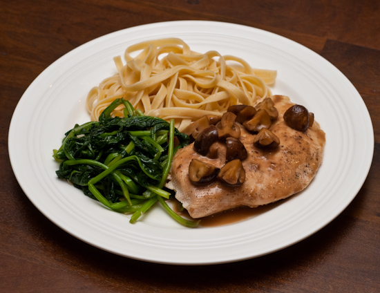 Chicken Marsala with Fettuccine and Spinach