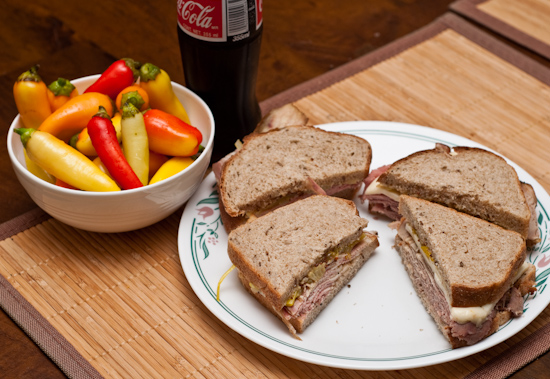 Pastrami Sandwich and Roast Beef Sandwich from Dai Due and Banana Peppers from Milagro