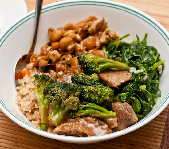 Tien Jin - Fried Rice, Broccoli Beef, Kung Pao Chicken, and Sauteed Water Spinach