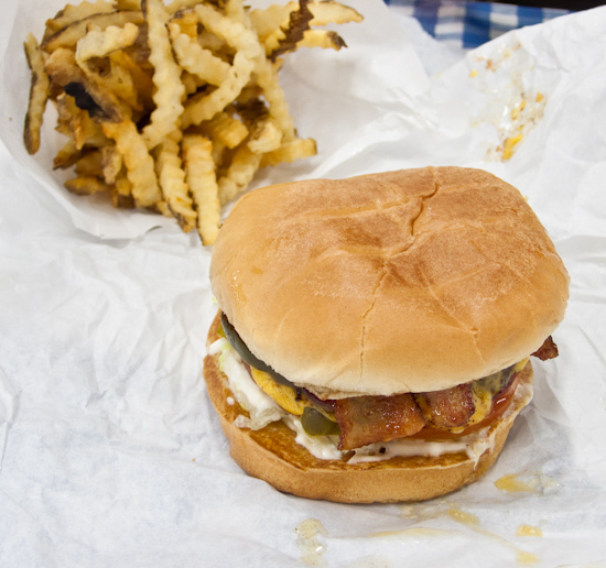 Mighty Fine Burgers - Bacon Cheeseburger with Grilled Jalapenos and Fries