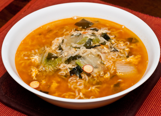 Nong Shim Seafood Ramyun with Napa Cabbage and Egg
