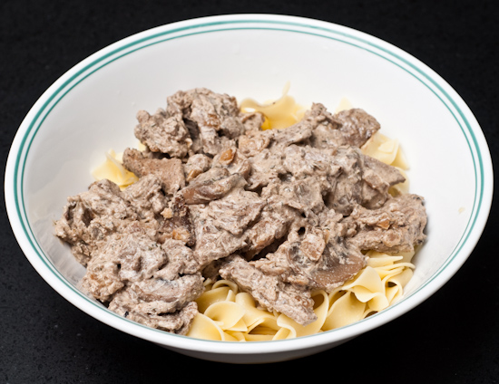 Beef stroganoff with egg noodles