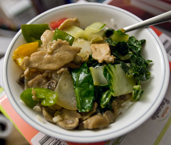 Pork with Bell Peppers, Pork and Mushrooms, and Chinese Cabbage