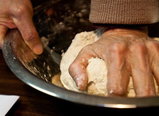 Kneading the dumpling dough