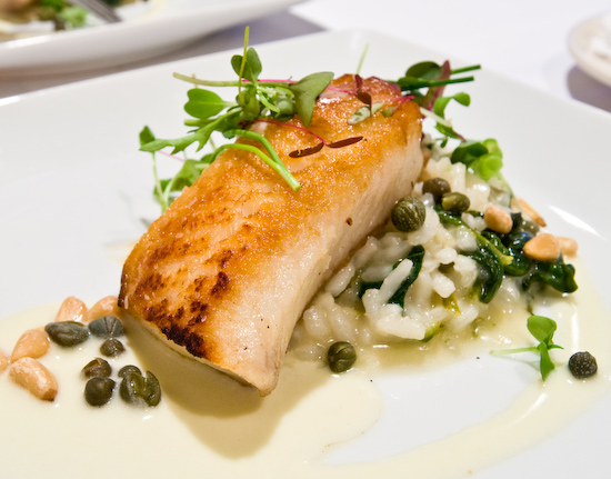 Zoot - Roasted Kona snapper with wild mushroom and spinach risotto, beurre blanc, capers and pine nuts
