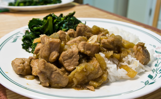 Stewed Pork, Kale, and Rice