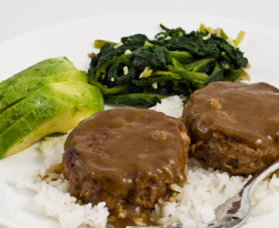 Salisbury Steak with spinach and avocado
