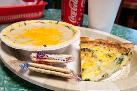 Texas Pie Company - Spinach Quiche and Poblano Potato Soup