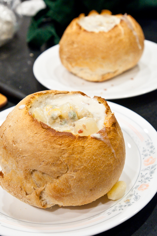 Clam Chowder in Bread Bowls