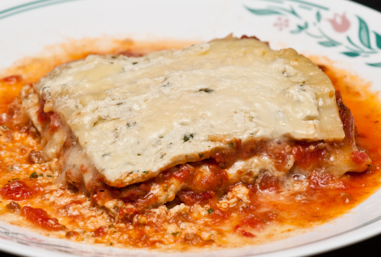 Reheated frozen lasagna