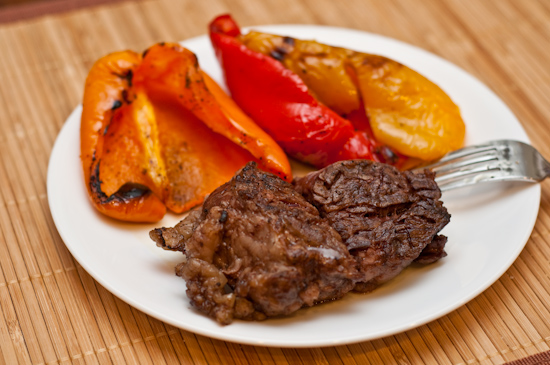 LEftover Ribeye Steak and Grilled Sweet Peppers