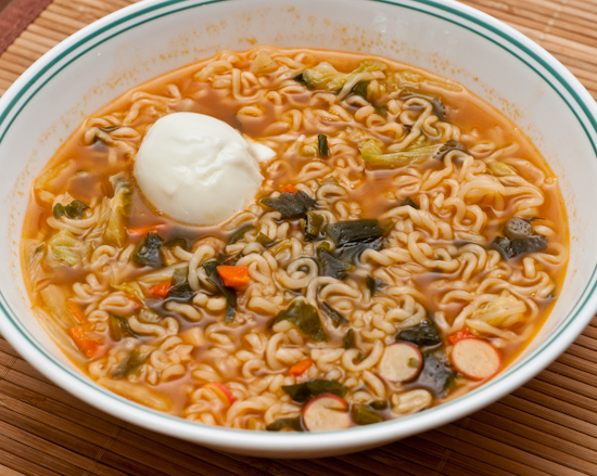 Nong Shim Seafood Ramen with a poached egg