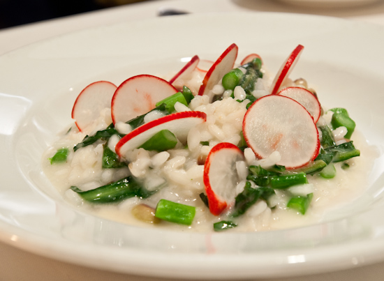 Zoot - Spring risotto with English peas, asparagus, dandelion greens and radish
