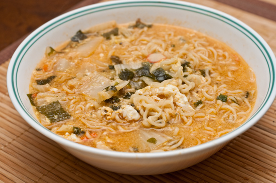 Nong Shim Seafood Ramyun with Napa cabbage and egg