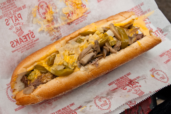 Pat's King of Steaks - Whiz Wit plus mushrooms and peppers