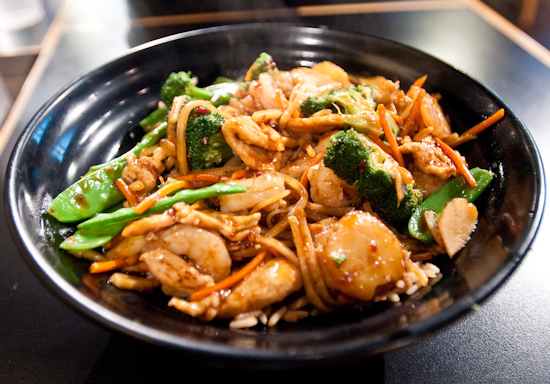 Fire Bowl Cafe - Stir Fried Kung Pao Chicken and Shrimp over Fried Rice