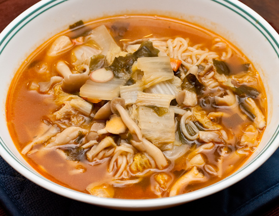 Nong Shim Seafood Ramyun with Napa Cabbage and Mushrooms