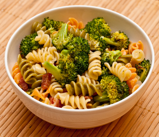 Rotini pasta with roasted broccoli and prosciutto